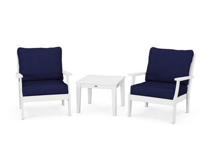 POLYWOOD® Braxton 3-Piece Deep Seating Set in White / Navy