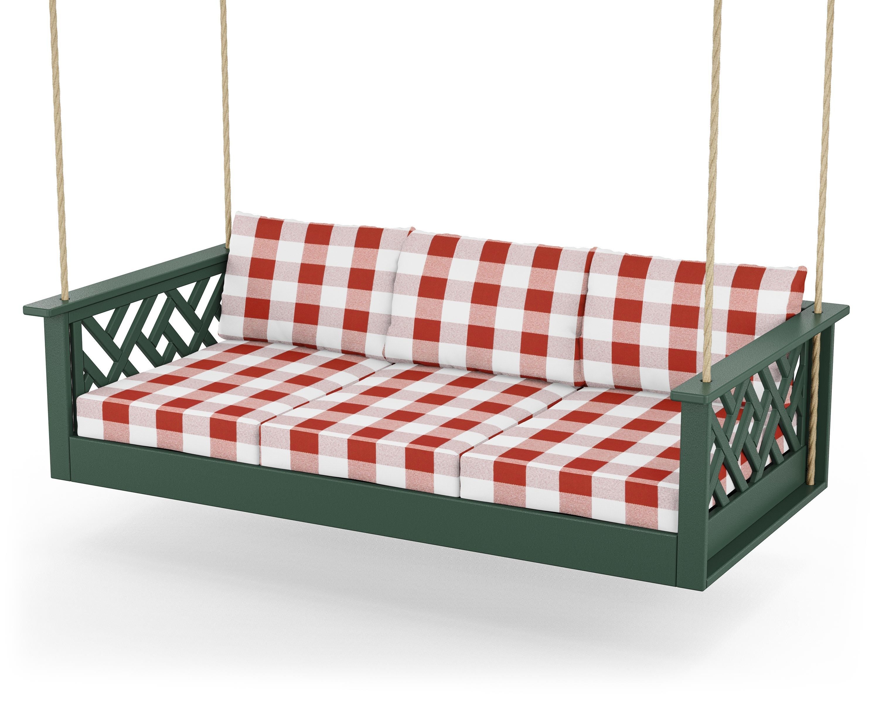 POLYWOOD® Chippendale Daybed Swing in Green / Buffalo Plaid Crimson