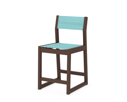 POLYWOOD® EDGE Sling Counter Side Chair in Mahogany / Dupioni Aquamarine Sling
