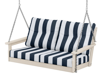 POLYWOOD® Vineyard Deep Seating Swing in Sand / Cabana Stripe Marine Indigo