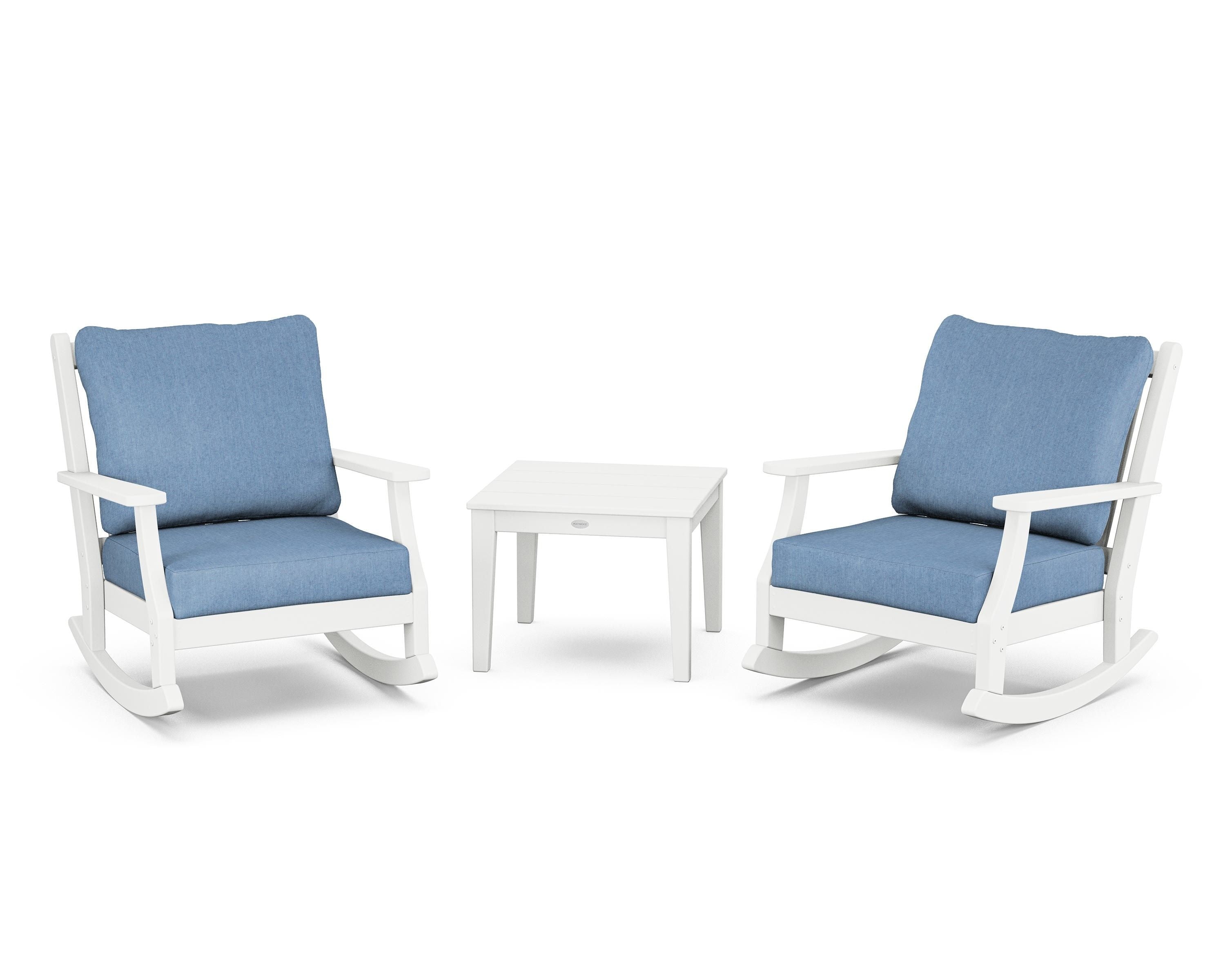 Country Living Wovendale 3-Piece Deep Seating Rocker Set in White / Sky Blue