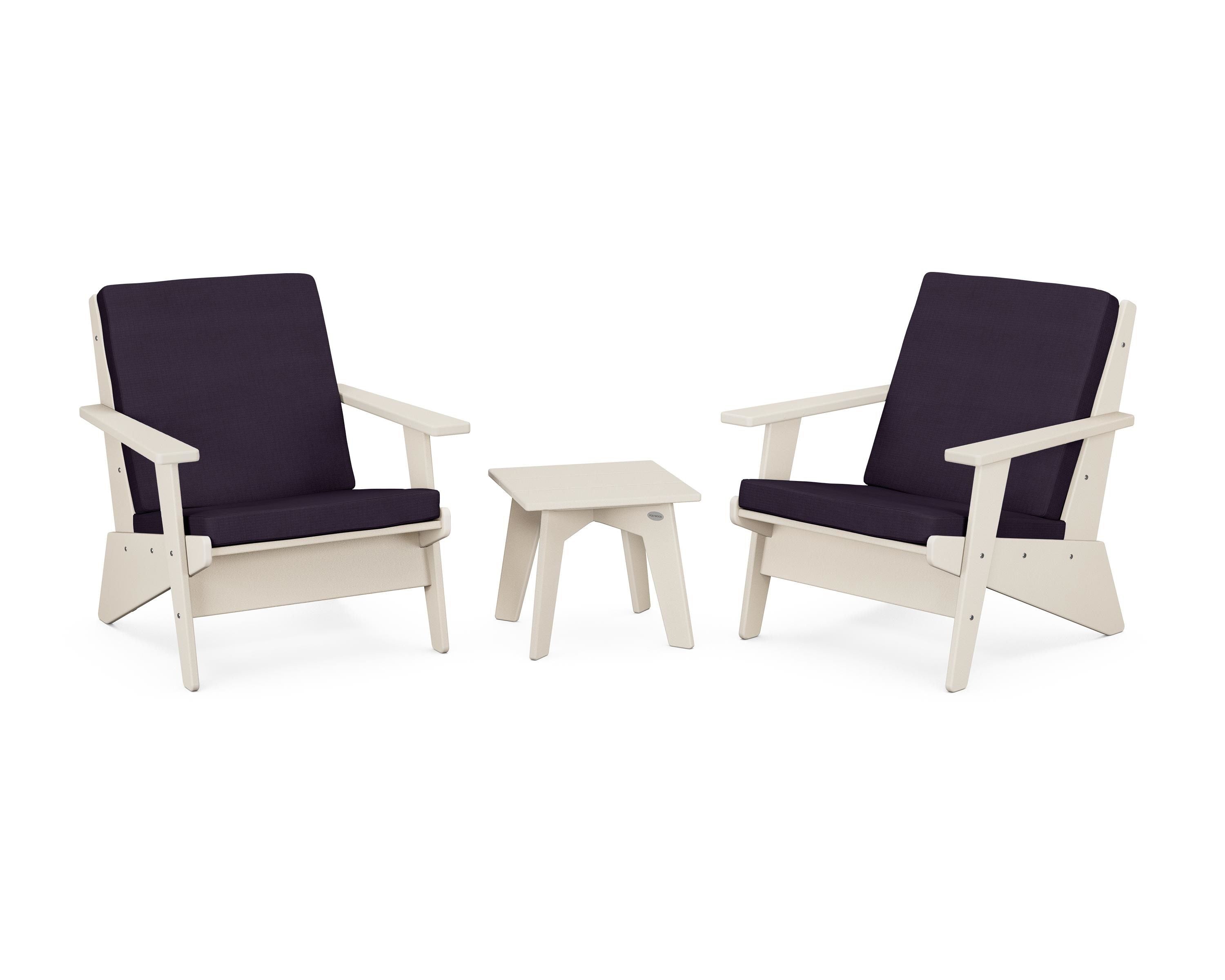 POLYWOOD® Riviera Modern Lounge 3-Piece Set in Sand / Navy Linen
