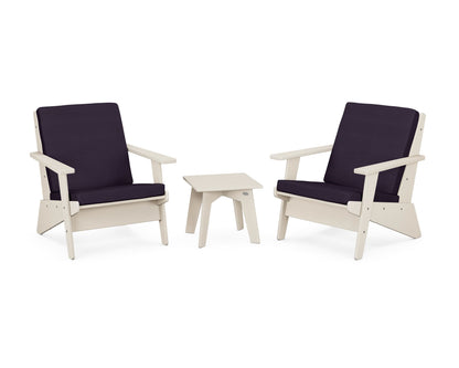 POLYWOOD® Riviera Modern Lounge 3-Piece Set in Sand / Navy Linen