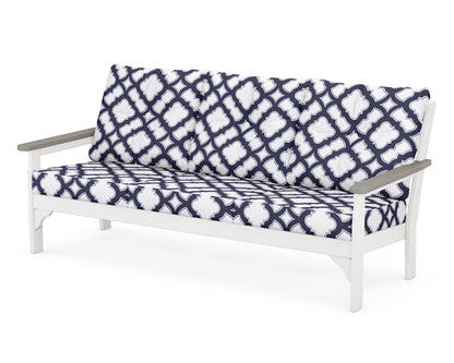 POLYWOOD® Vineyard Deep Seating Sofa in White / Driftwood / Trellis Navy