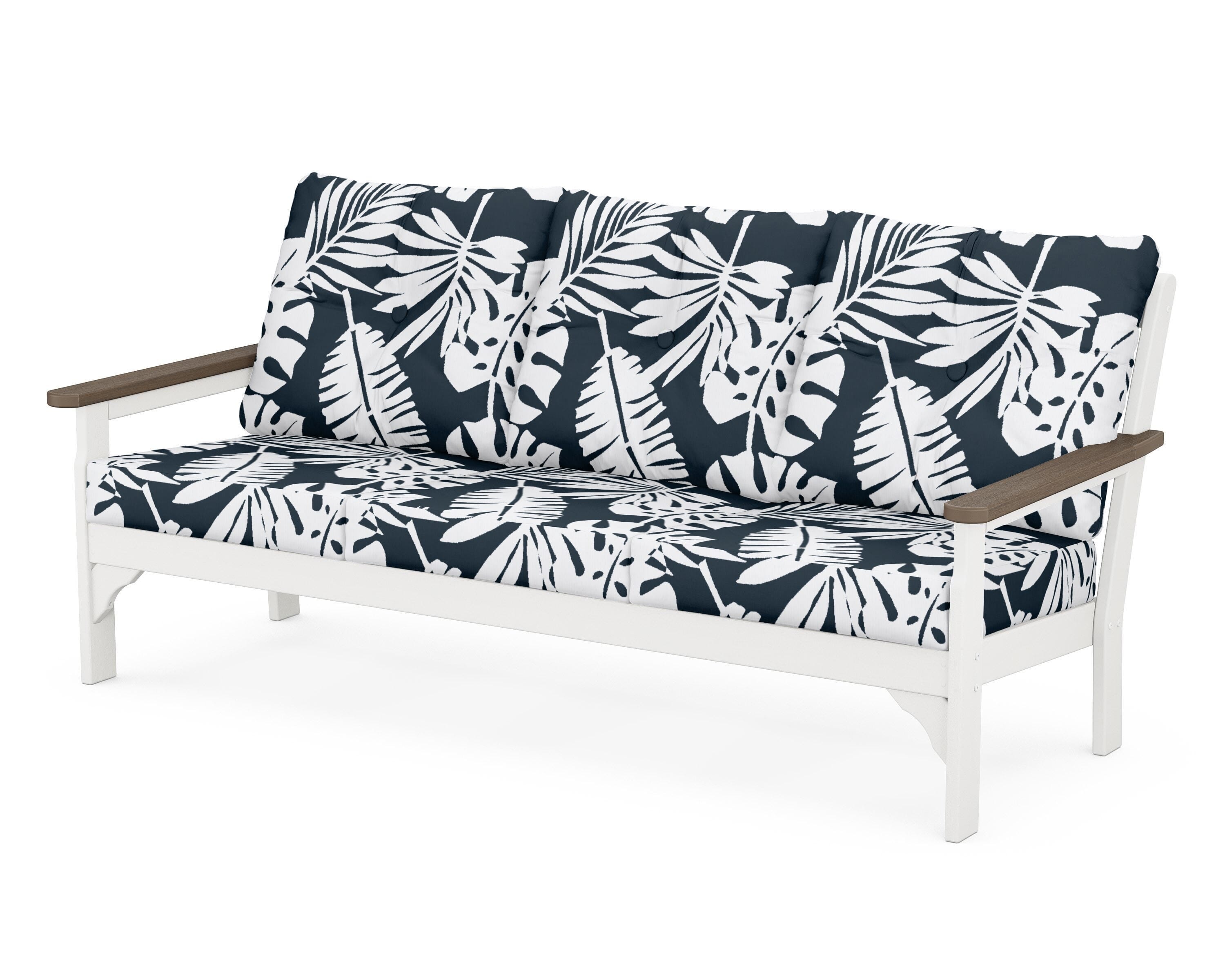 POLYWOOD® Vineyard Deep Seating Sofa in White / Kona / Leaf Marine Indigo