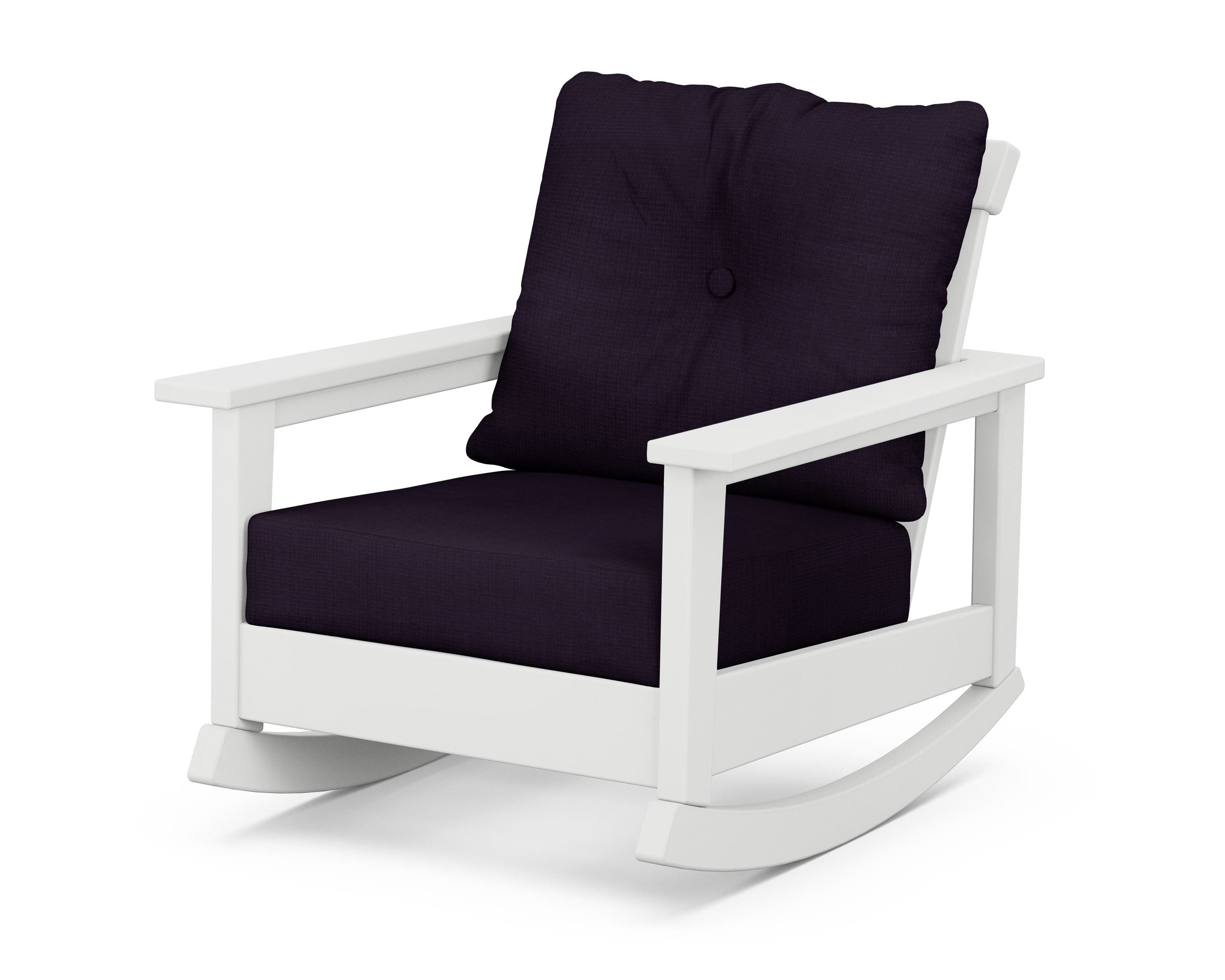 POLYWOOD® Prescott Deep Seating Rocking Chair in White / Navy Linen