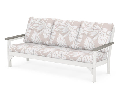POLYWOOD® Vineyard Deep Seating Sofa in White / Driftwood / Leaf Dune Burlap