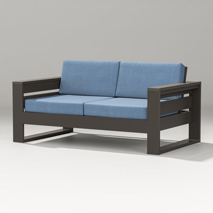 PW Designer Series Latitude Loveseat in Vintage Coffee / Sky Blue