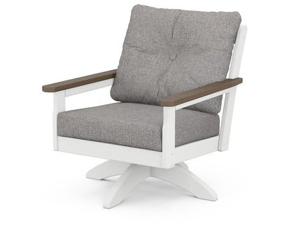 POLYWOOD® Vineyard Deep Seating Swivel Chair in White / Kona / Grey Mist