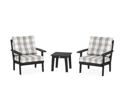 POLYWOOD® Oxford 3-Piece Deep Seating Set in Black / Buffalo Plaid Grey Mist