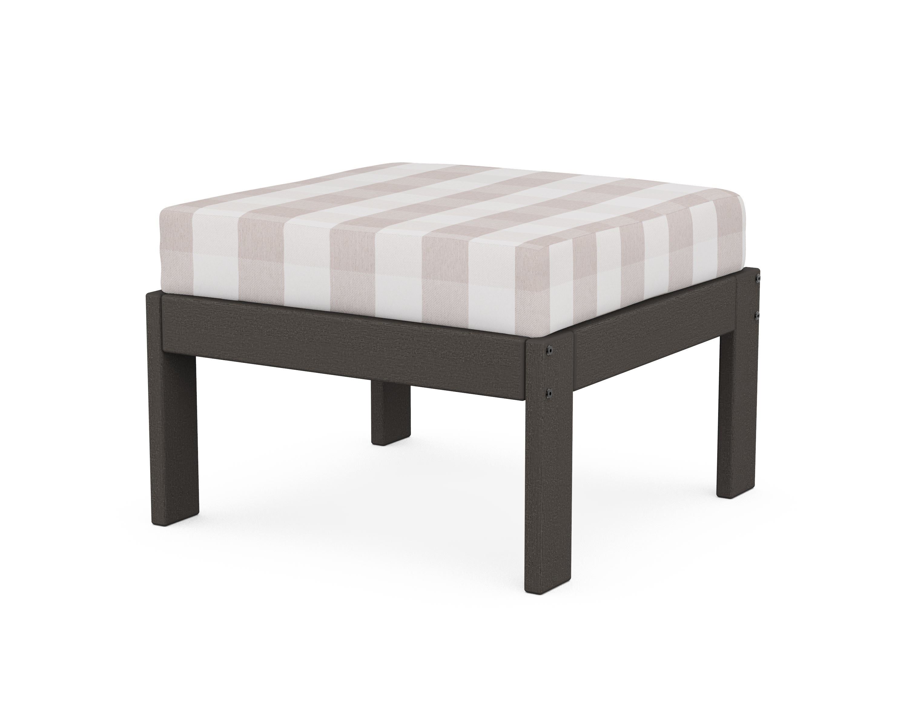 POLYWOOD® Vineyard Modular Ottoman in Vintage Coffee / Buffalo Plaid Dune Burlap