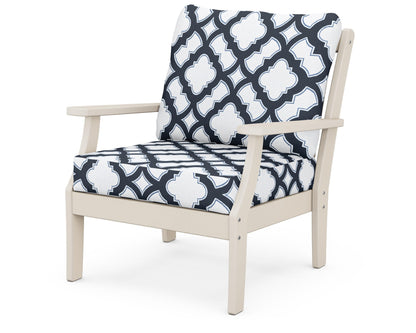 POLYWOOD® Braxton Deep Seating Chair in Sand / Trellis Marine Indigo