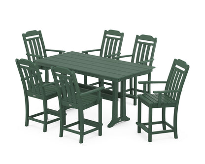 Country Living Cottage Arm Chair 7-Piece Farmhouse Counter Set with Trestle Legs in Green