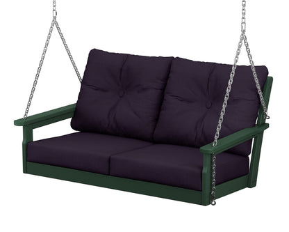 POLYWOOD® Vineyard Deep Seating Swing in Green / Navy Linen