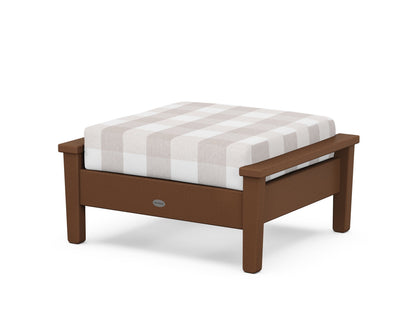 POLYWOOD® Prescott Deep Seating Ottoman in Teak / Buffalo Plaid Dune Burlap