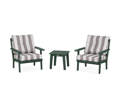 POLYWOOD® Oxford 3-Piece Deep Seating Set in Green / Cabana Stripe Grey Mist