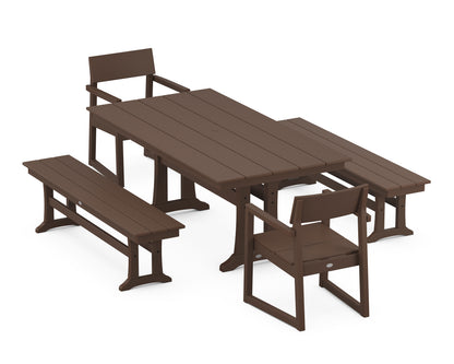 POLYWOOD® EDGE 5-Piece Farmhouse Dining Set With Trestle Legs in Mahogany