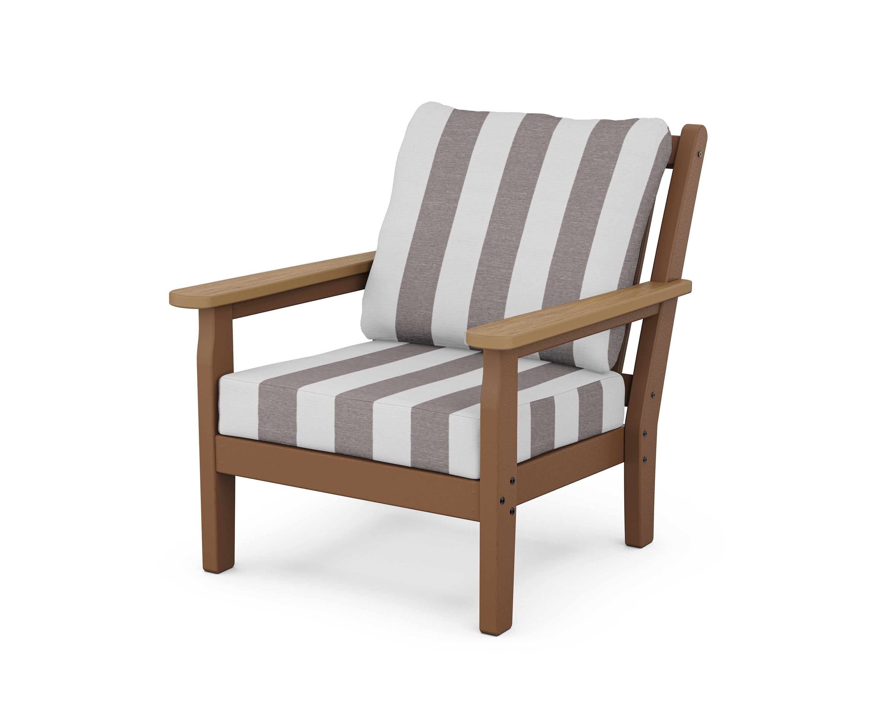 POLYWOOD® Chippendale Deep Seating Chair in Teak / Natural / Cabana Stripe Grey Mist