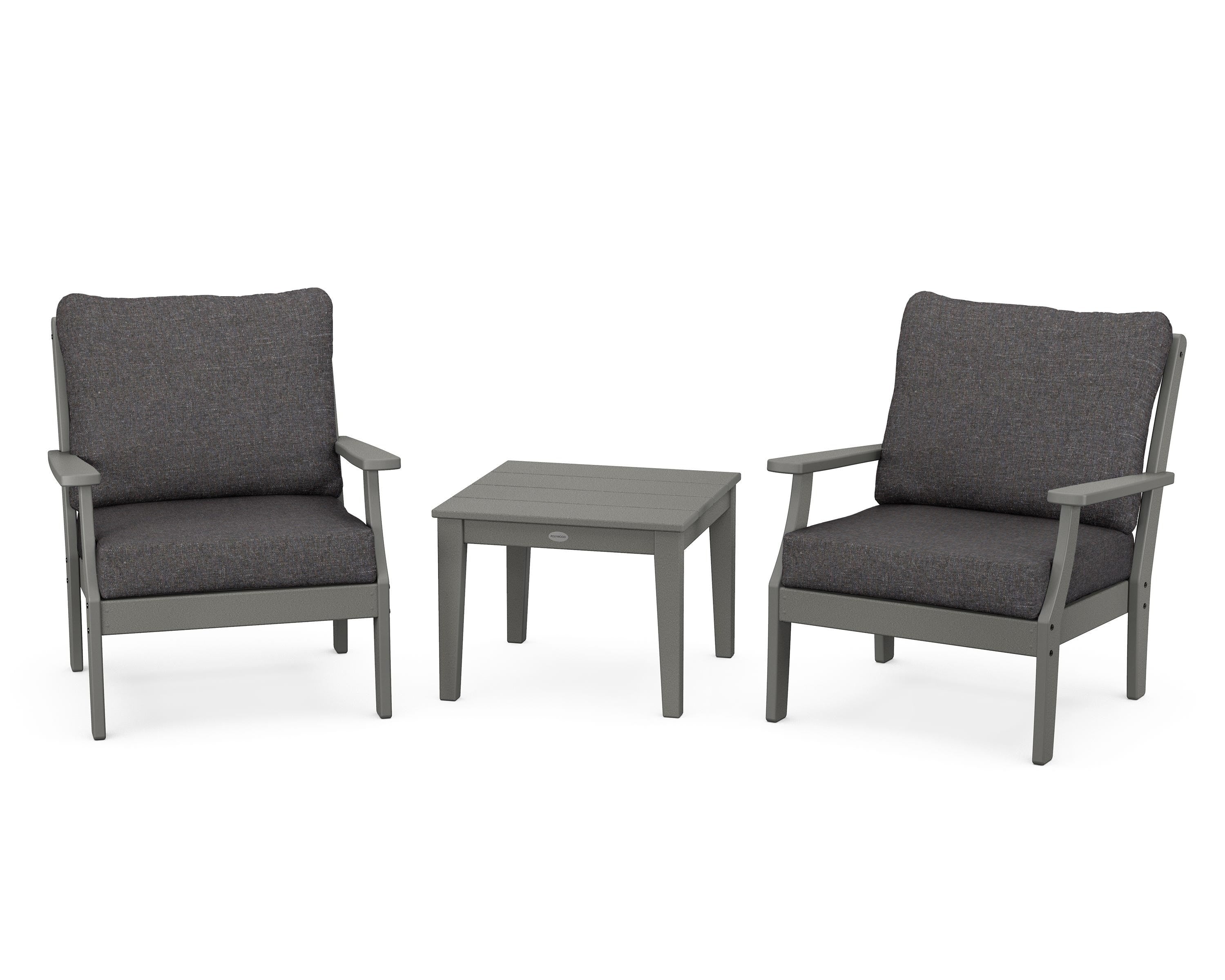 POLYWOOD® Braxton 3-Piece Deep Seating Set in Slate Grey / Ash Charcoal