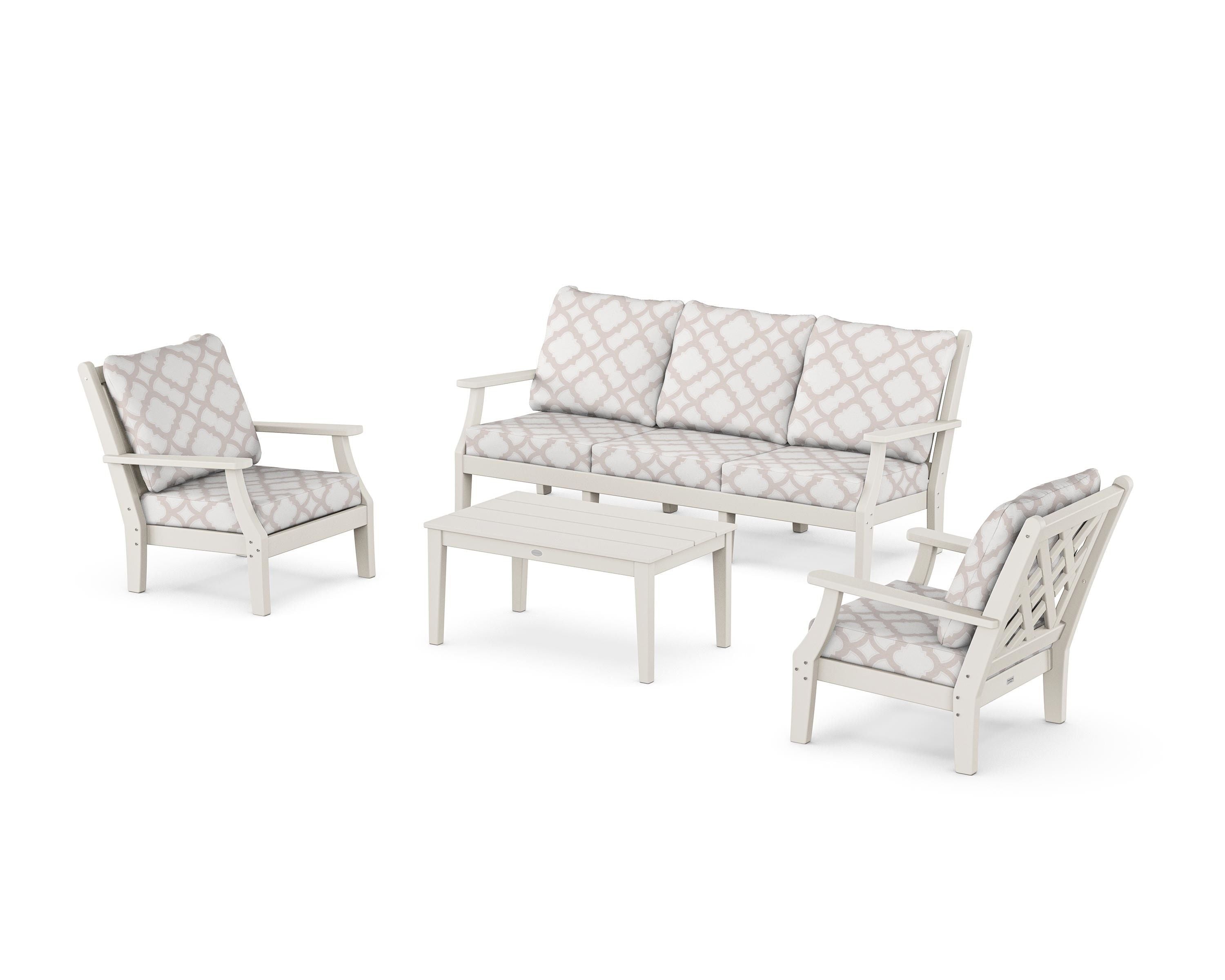 Country Living Wovendale 4-Piece Deep Seating Set with Sofa in Sand / Trellis Dune Burlap