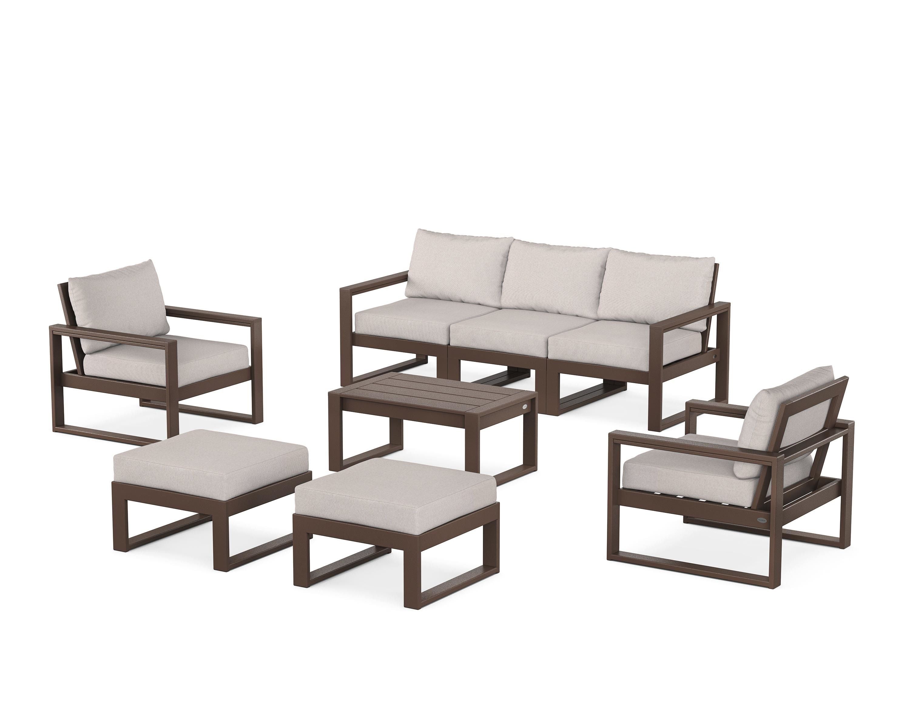 POLYWOOD® EDGE Sectional 8-Piece Lounge Sofa Set in Mahogany / Dune Burlap