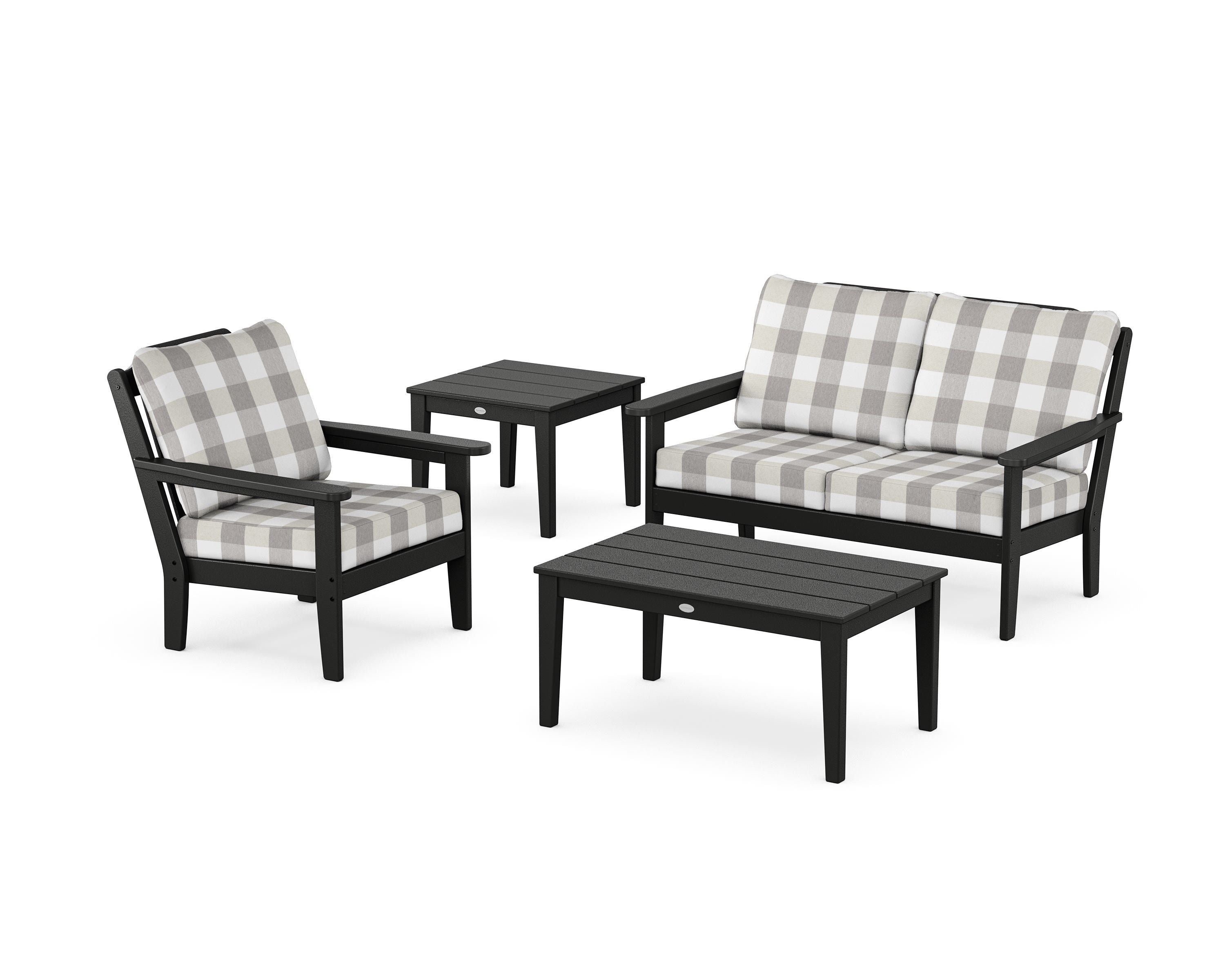 Country Living Wovendale 4-Piece Deep Seating Set in Black / Buffalo Plaid Grey Mist