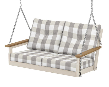 POLYWOOD® Vineyard Deep Seating Swing in Sand / Natural / Buffalo Plaid Grey Mist