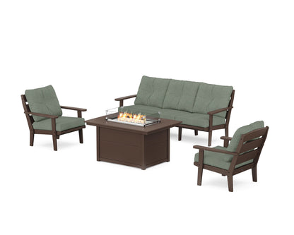 POLYWOOD® Lakeside Deep Seating Fire Pit Table Set in Mahogany / Cast Sage