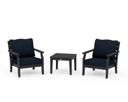 Draper James™ by  POLYWOOD® Savannah 3-Piece Deep Seating Set in Black / Marine Indigo