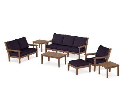 POLYWOOD® Chippendale 7-Piece Deep Seating Set in Teak / Navy Linen