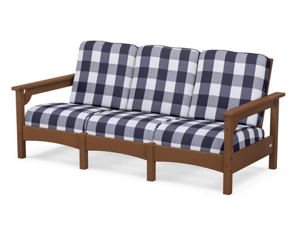POLYWOOD® Club Sofa in Teak / Buffalo Plaid Navy