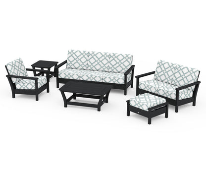 POLYWOOD® Harbour 6-Piece Outdoor Living Set in Black / Trellis Glacier Spa