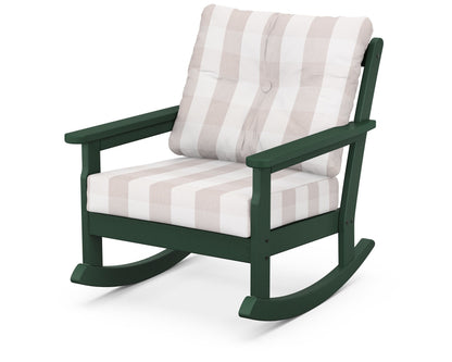 POLYWOOD® Vineyard Deep Seating Rocking Chair in Green / Buffalo Plaid Dune Burlap