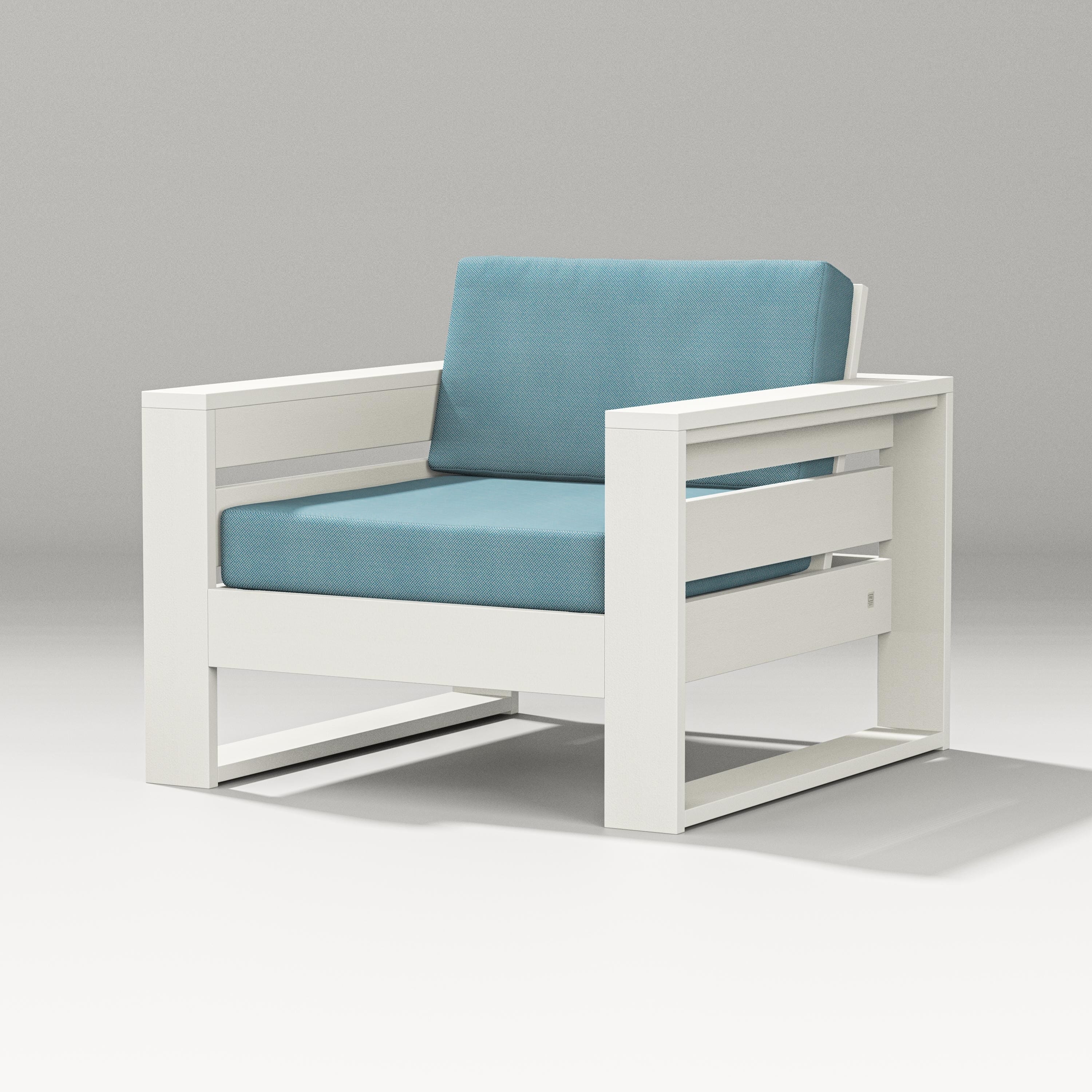 PW Designer Series Latitude Lounge Chair in Vintage White / Lattice Sky Blue