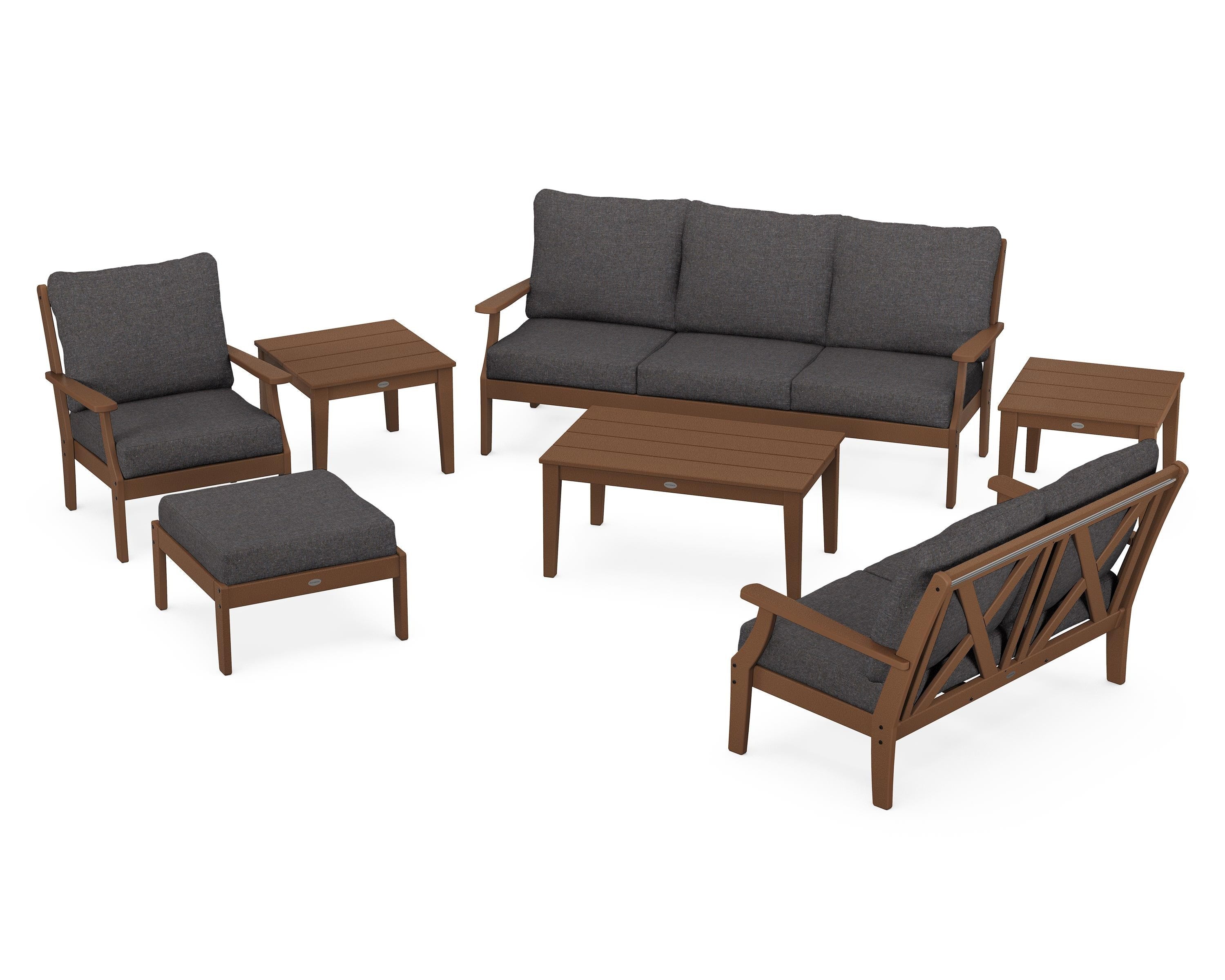 POLYWOOD® Braxton 7-Piece Deep Seating Set in Teak / Ash Charcoal
