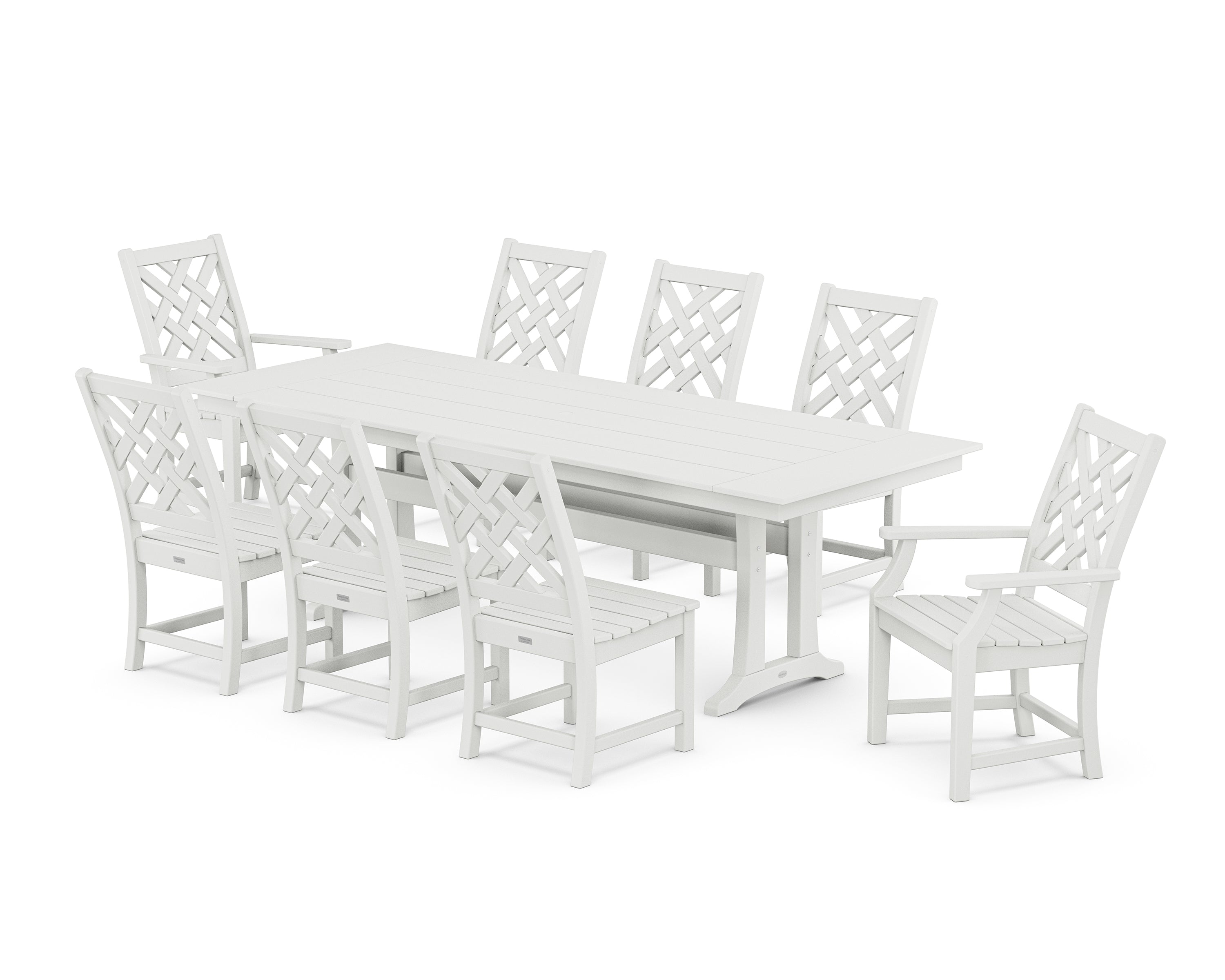 Country Living Wovendale 9-Piece Farmhouse Dining Set with Trestle Legs in White
