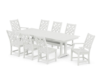 Country Living Wovendale 9-Piece Farmhouse Dining Set with Trestle Legs in White