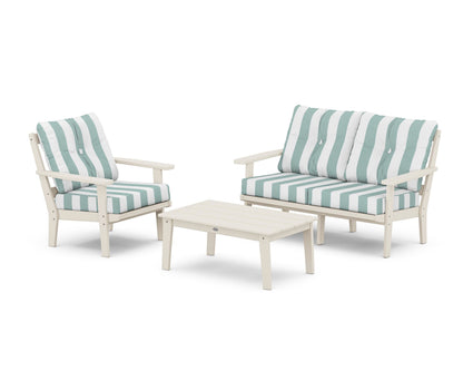 POLYWOOD® Prairie 3-Piece Deep Seating Set with Loveseat in Sand / Cabana Stripe Glacier Spa