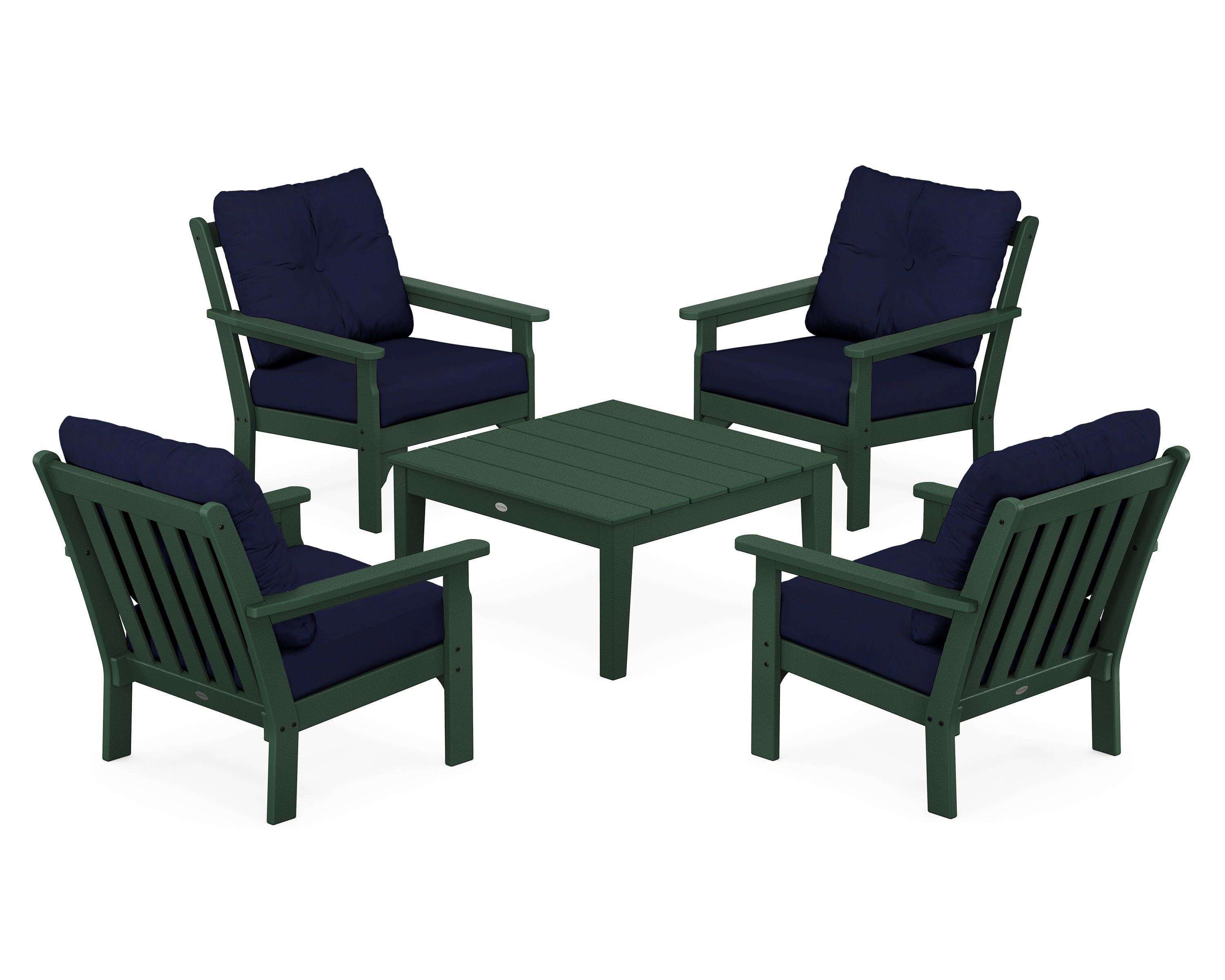 POLYWOOD® Vineyard 5-Piece Deep Seating Conversation Set in Green / Navy