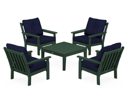 POLYWOOD® Vineyard 5-Piece Deep Seating Conversation Set in Green / Navy