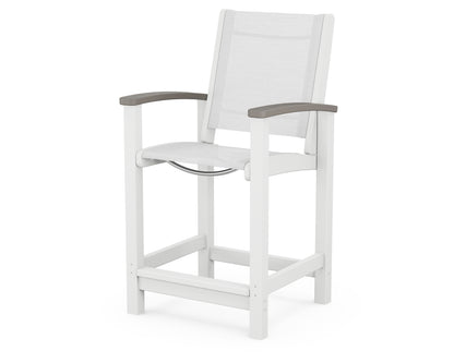 POLYWOOD® Coastal Counter Chair in White / Driftwood / White Sling