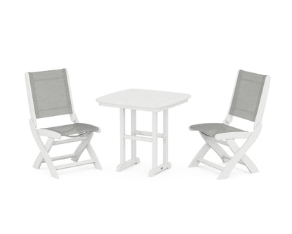 POLYWOOD® Coastal Folding Side Chair 3-Piece Dining Set in White / Metallic Sling