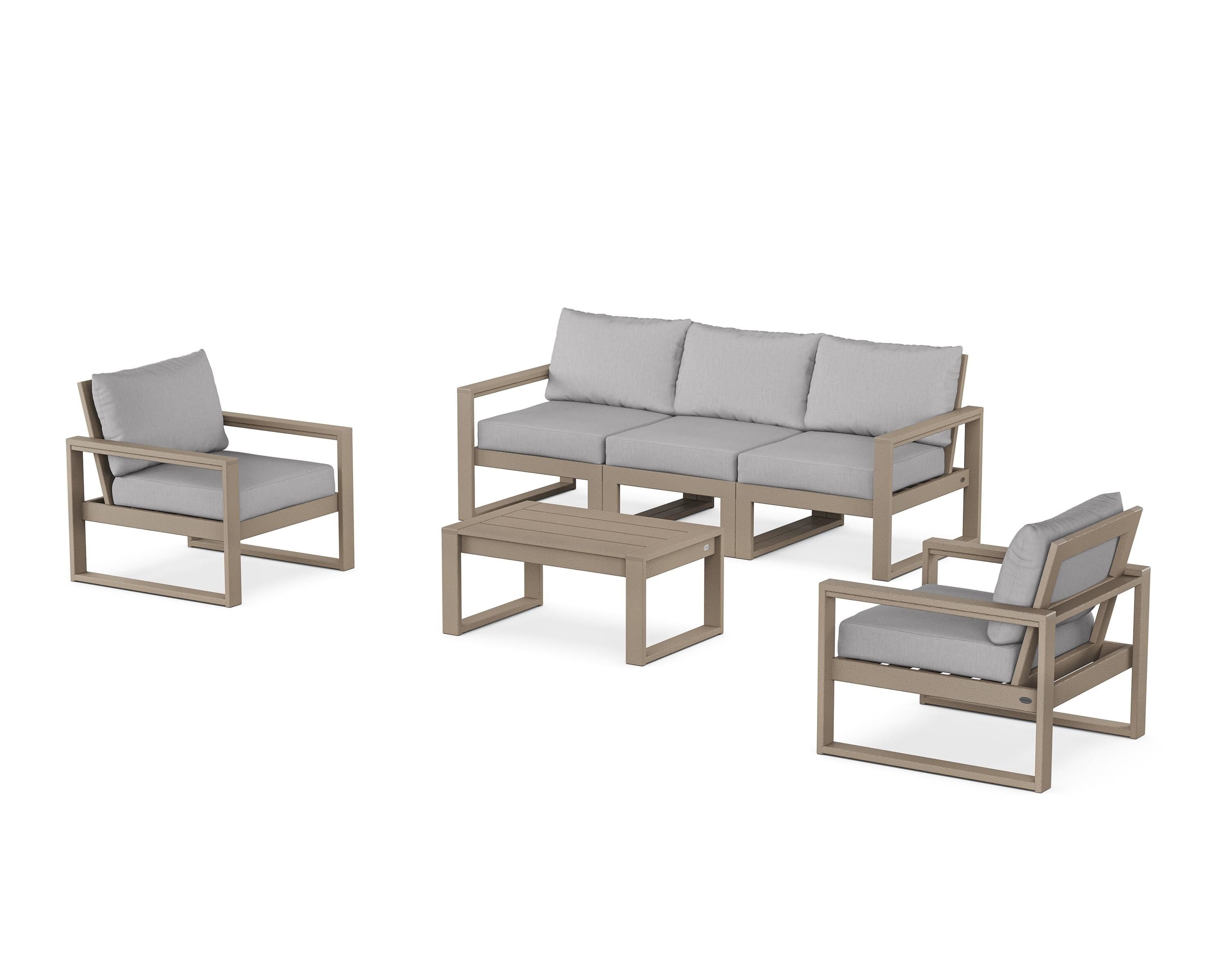 POLYWOOD® EDGE Sectional 4-Piece Deep Seating Set with Sofa in Vintage Sahara / Granite