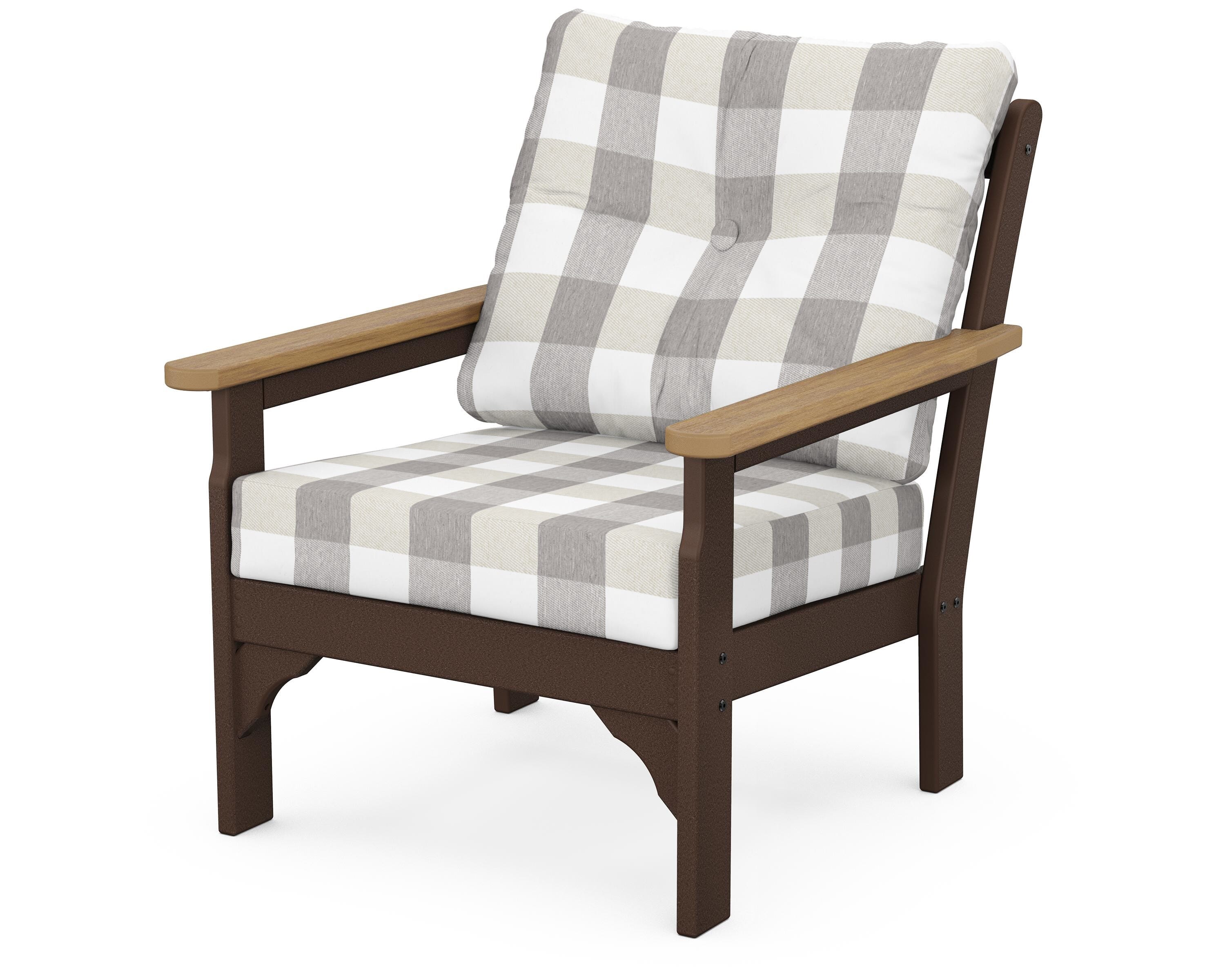 POLYWOOD® Vineyard Deep Seating Chair in Mahogany / Natural / Buffalo Plaid Grey Mist