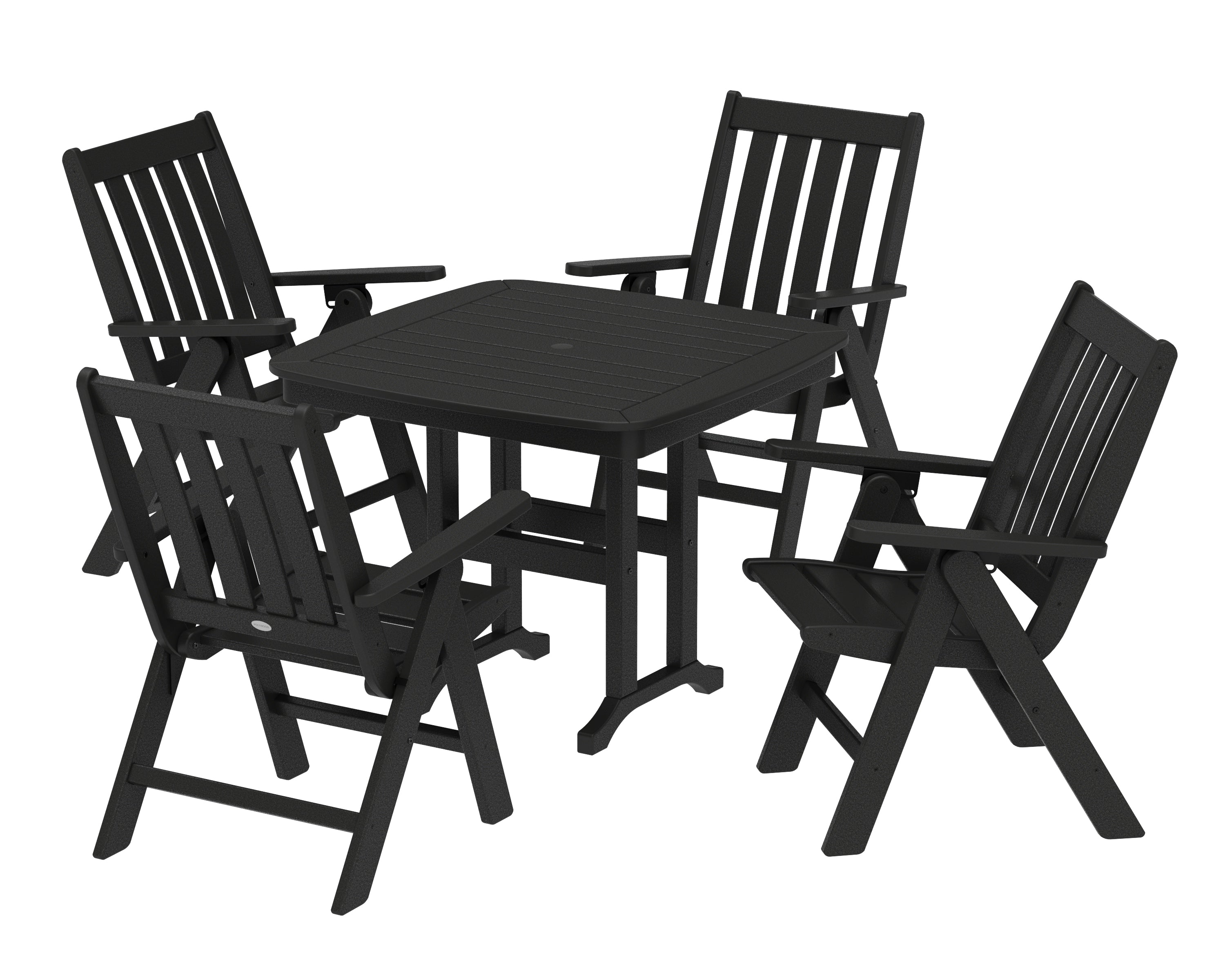 POLYWOOD® Vineyard Folding Chair 5-Piece Dining Set in Black