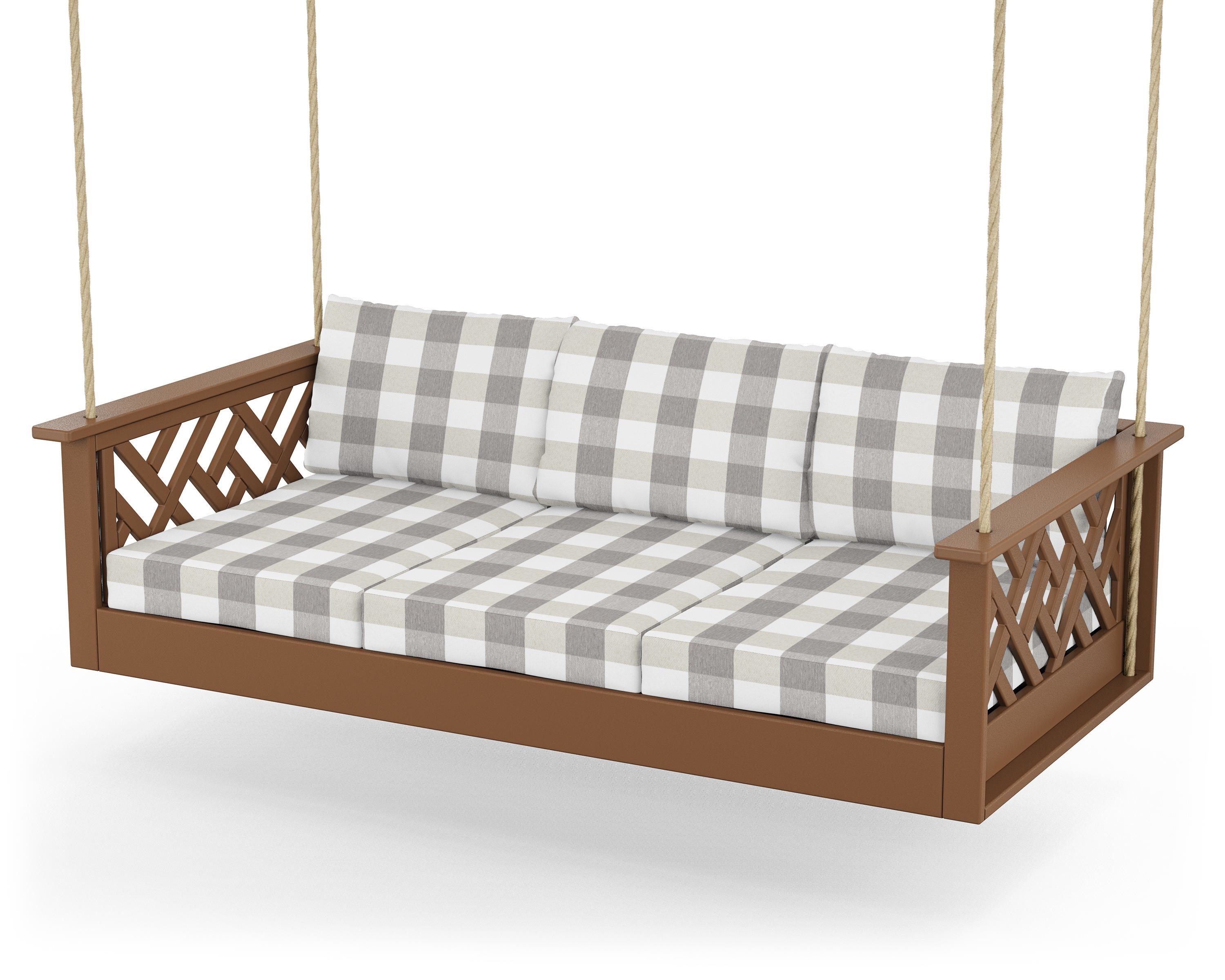POLYWOOD® Chippendale Daybed Swing in Teak / Buffalo Plaid Grey Mist
