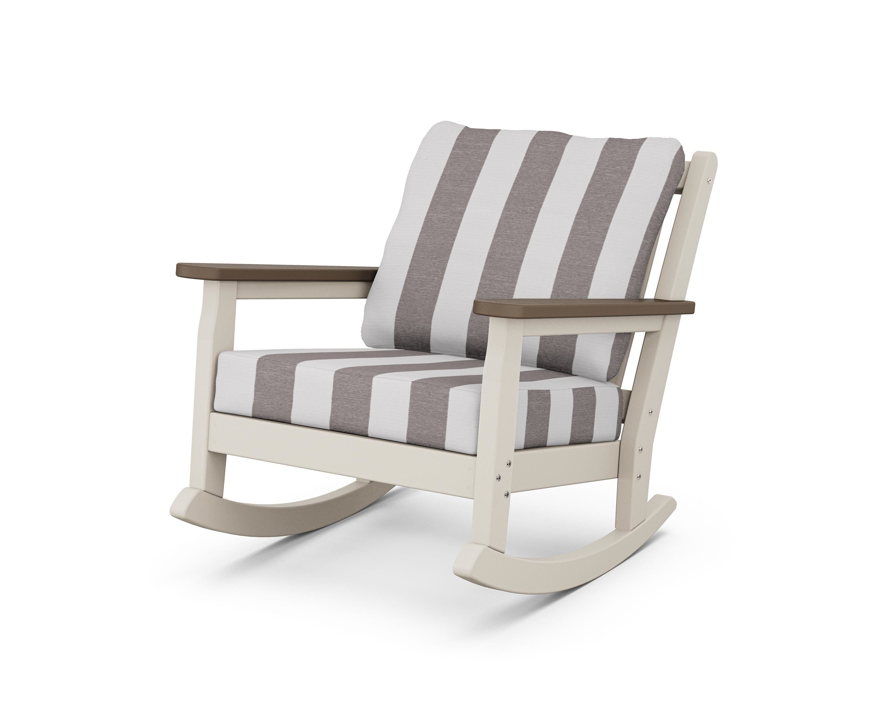 POLYWOOD® Chippendale Deep Seating Rocking Chair in Sand / Kona / Cabana Stripe Grey Mist