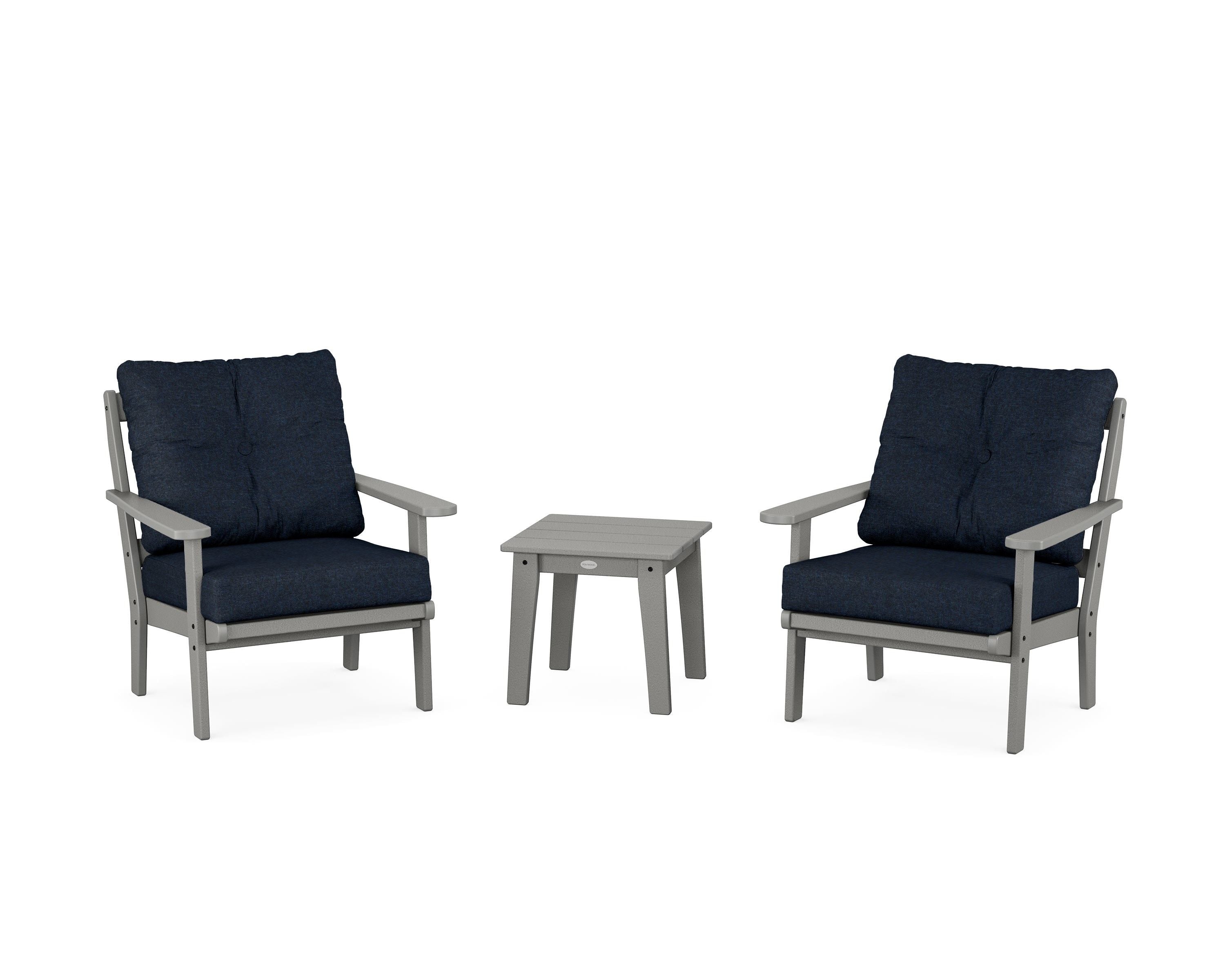 POLYWOOD® Mission 3-Piece Deep Seating Set in Slate Grey / Marine Indigo