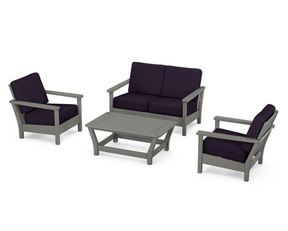 POLYWOOD® Harbour 4-Piece Deep Seating Set in Slate Grey / Navy Linen
