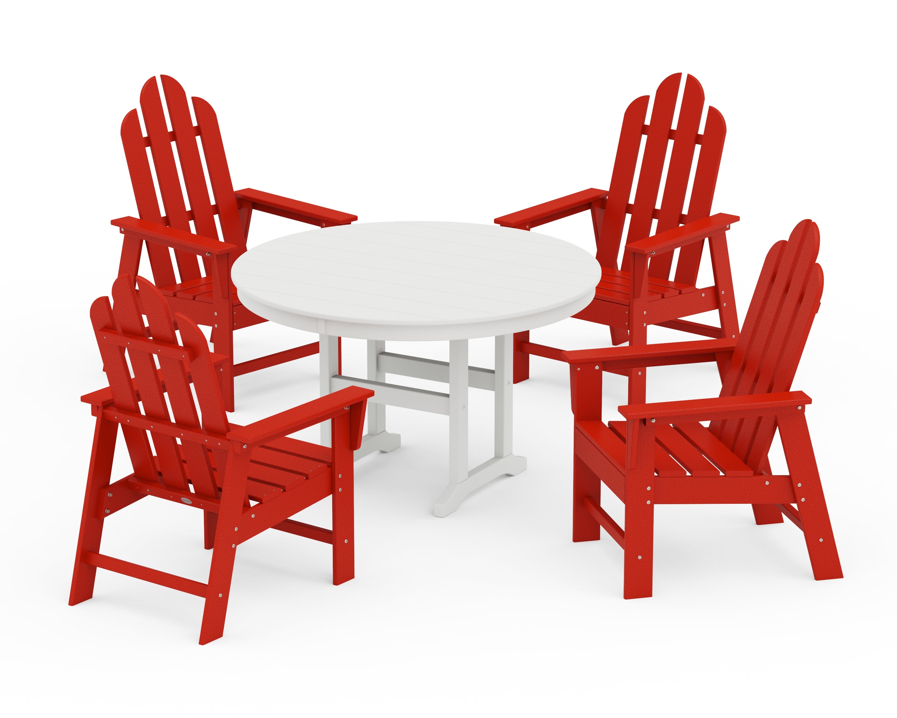 POLYWOOD® Long Island 5-Piece Round Farmhouse Dining Set in Sunset Red / White
